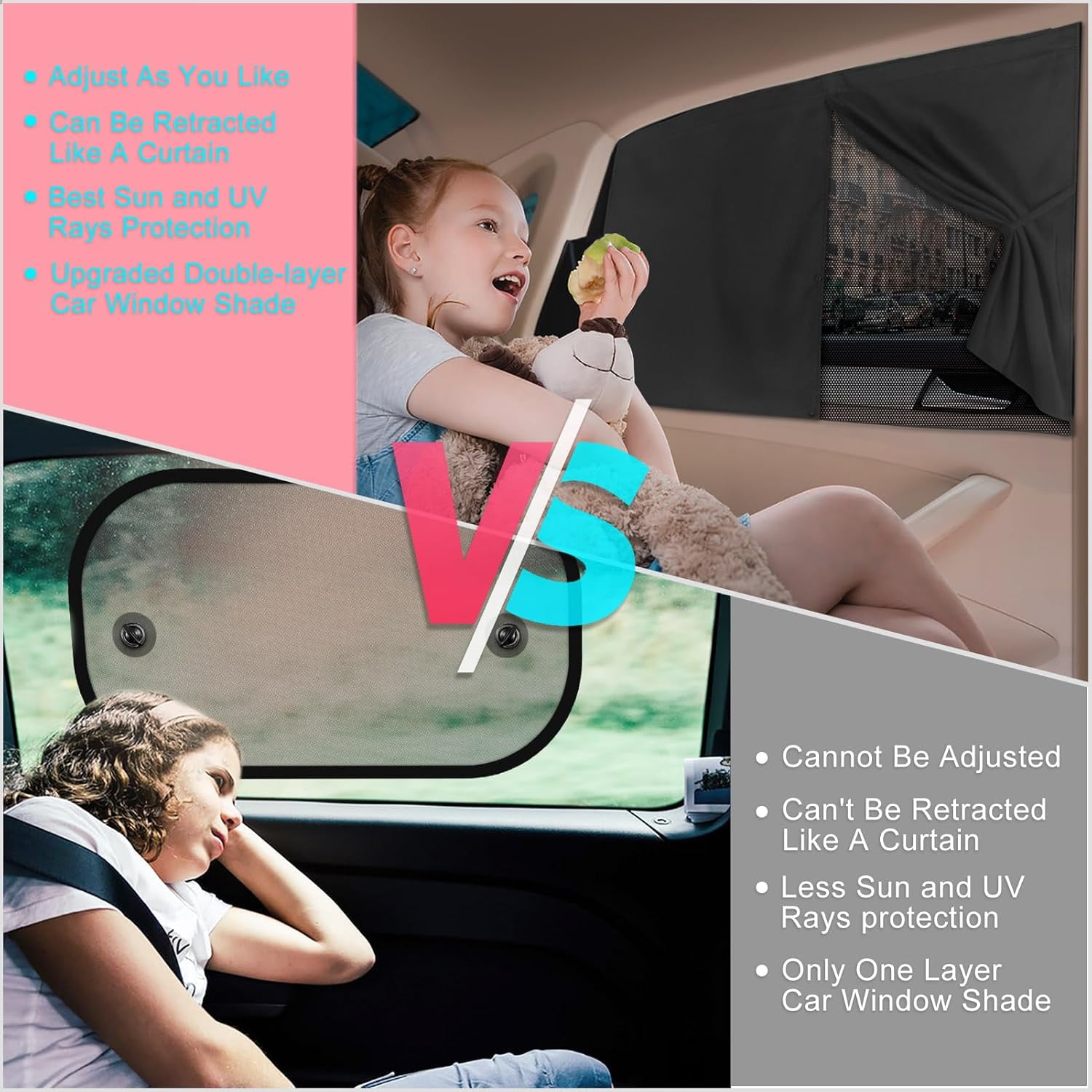 Car Window Shades, Magnetic Double Layer Car Sun Shade for Side Windows Privacy Full Covers/Half Shade Options Black Car Window Curtains for Baby Protection (1pcs)