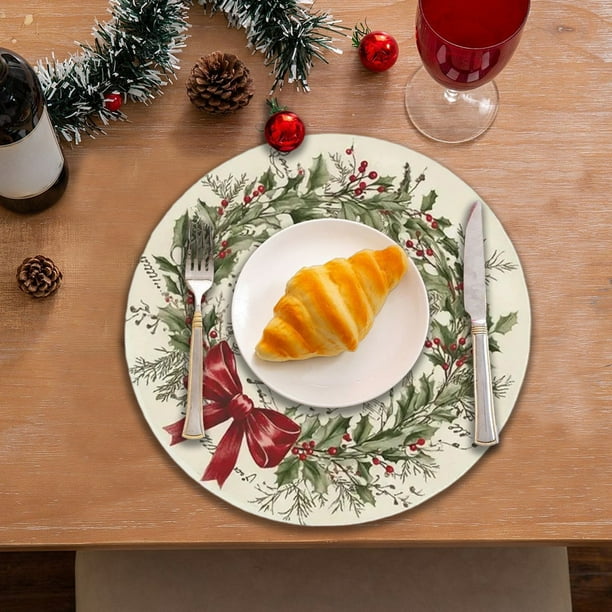 Diatomite Christmas Placemats Absorbent Washable Table Mats for Holiday Dining Party Dinner Table Setting Non-Slip Reusable Rubber Western Placemats for Family Gatherings Festive Decor
