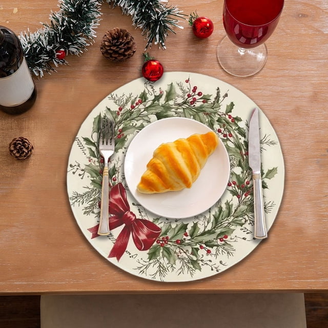 Todaioua Christmas Placemats Holiday Dining Table Mats Diatomite Mud Heat Resistant Non-Slip Absorbent Tableware Placemats for Christmas Party Dinner Table Decorations