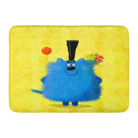 GODPOK Nice Friendly Blue Cat with Black Silk Hat Holding Bunch of Flowers and Orange Balloon Behind Its Back Rug Doormat Bath Mat 23.6x15.7 inch