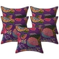 thumbnail image 1 of Stylo Culture Indian Couch Throw Pillow Covers Kantha 24x24 Large Floral Purple Printed 60 x 60 cm Home Decor Cotton Tropicana Square Cushion Covers | Set Of 5, 1 of 3