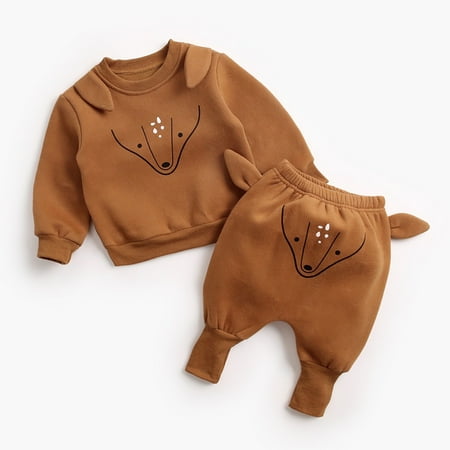 

MANHUJI Infant Boys Girls Long Sleeve Cute Cartoon Animals Sweatshirt Blouse Tops Warm Trousers Pants Outfit Set 2Pcs Clothes Casual Joggers Girls Clothing Set Size 10 12 (Brown 24M)