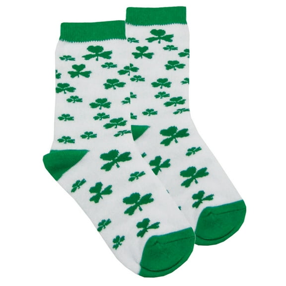 Traditional Craft Ltd. White Shamrock Green Trim Kids Socks