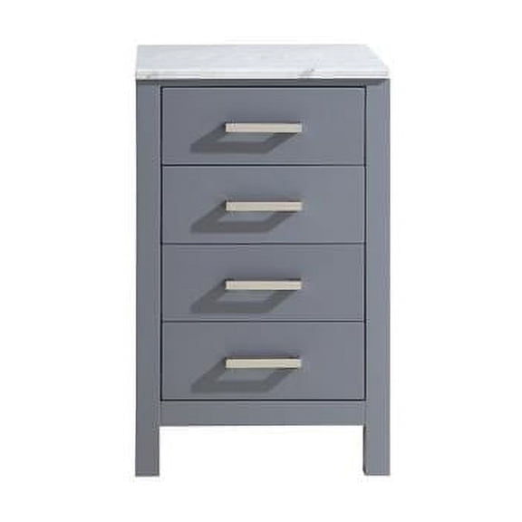 Jacques 20" Dark Grey Side Cabinet, White Carrara Marble Top