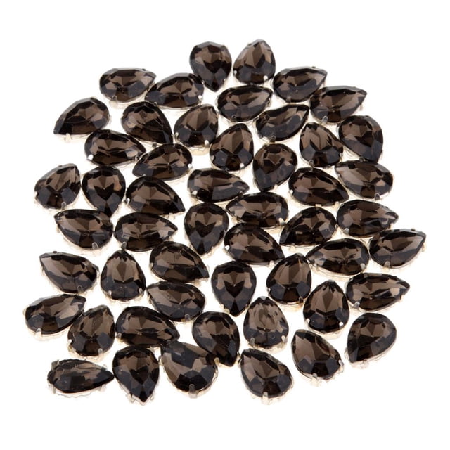 KLKCMS 50 Pieces DIY Teardrop Resin Rhinestone Pointback Glass Faceted Jewelry Making Dark Gray