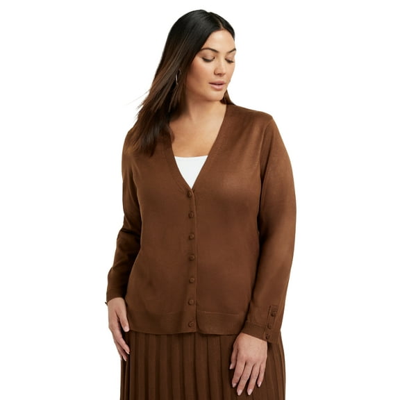 June & Vie Women's Plus Size Button-Sleeve Cardigan
