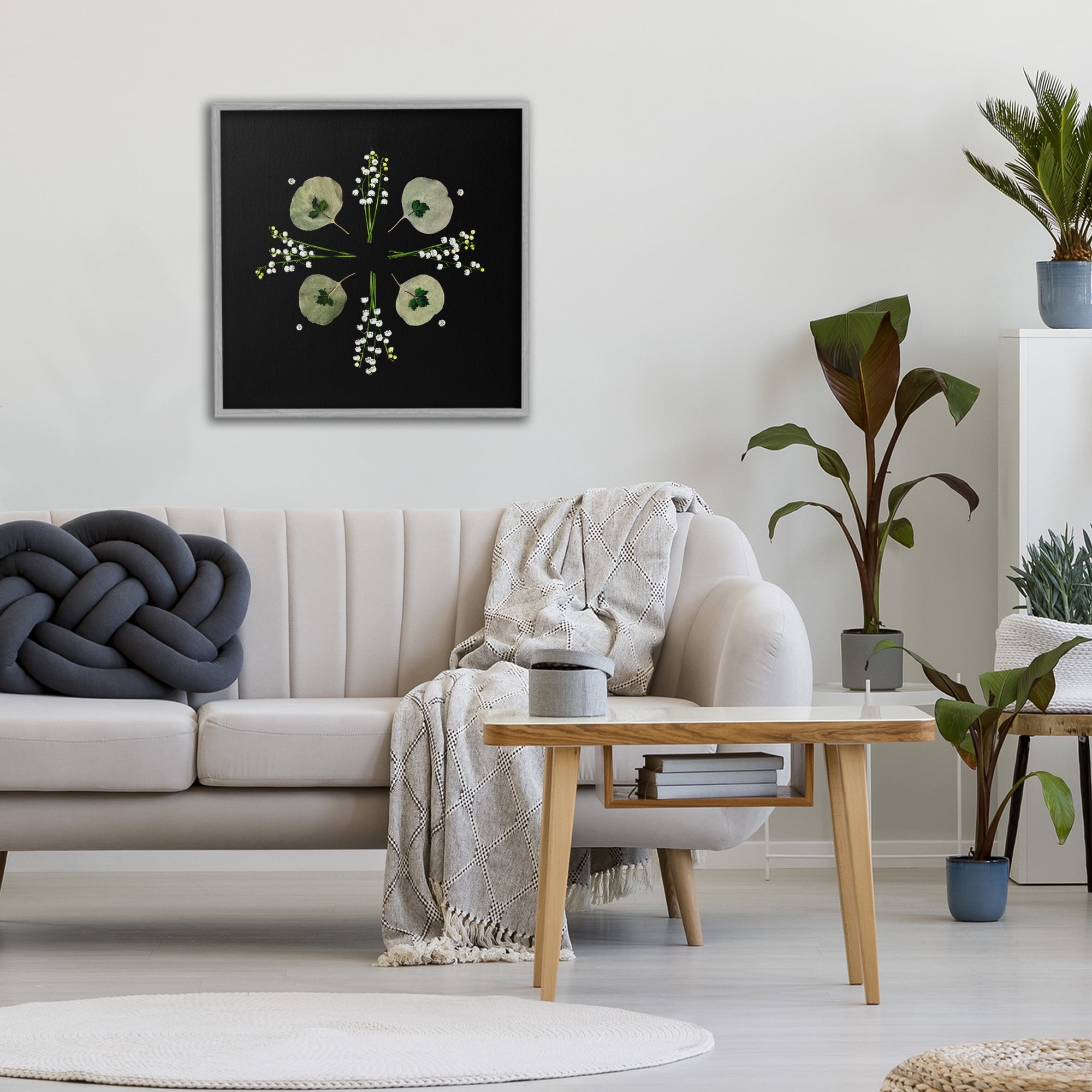 Stupell Industries Leaves & Wildflowers on Black Gray Framed Giclee Art, design by Beth Adoette