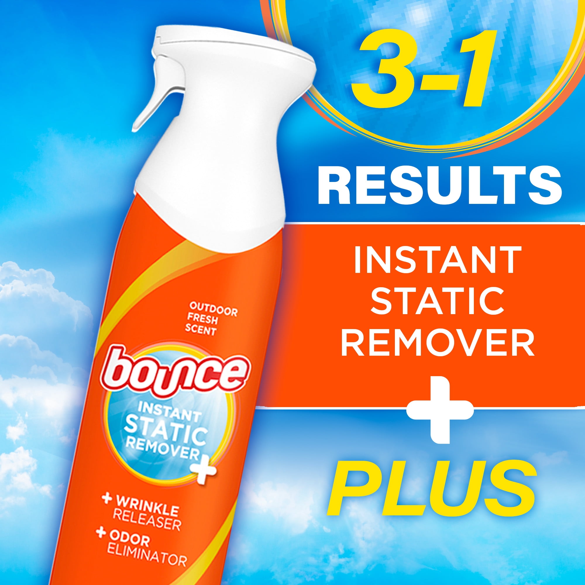 (2 pack) Bounce Rapid Touch-Up 3 in 1 Static Remover, Wrinkle Releaser, Fabric Refreshing Odor Eliminator, Fresh Scent, 9.7 oz