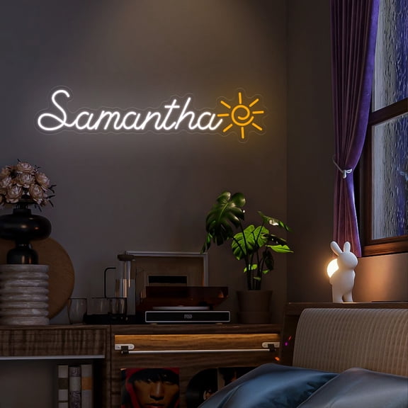 UPONRAY Single Line Custom Neon Signs with Sun, Usb Powered with Adjustable Brightness Wall Decor for Gifts, Cool White, 5 inch