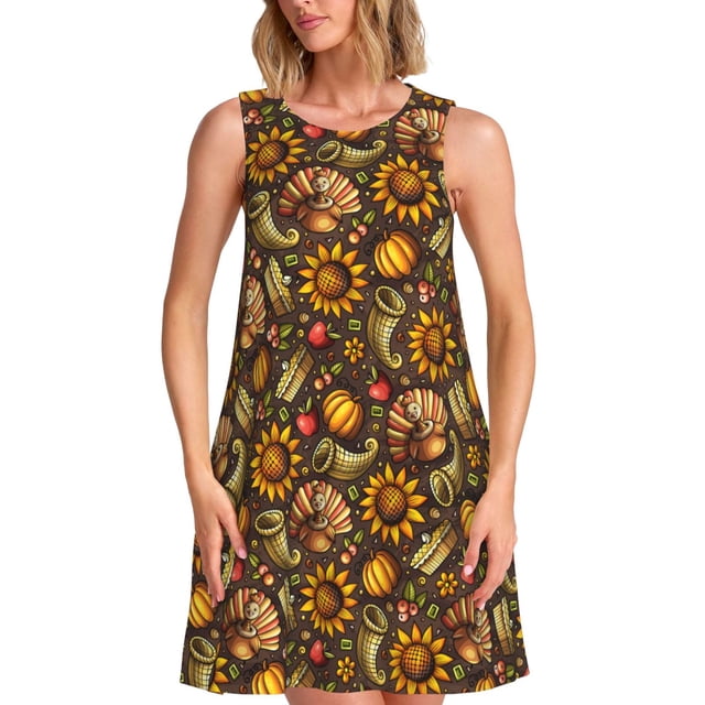 Balery Chrysanthemum turkey Vestidos de verano para mujer con estampado: vestido holgado sin mangas, vestido playero informal y cómodo para días calurosos.