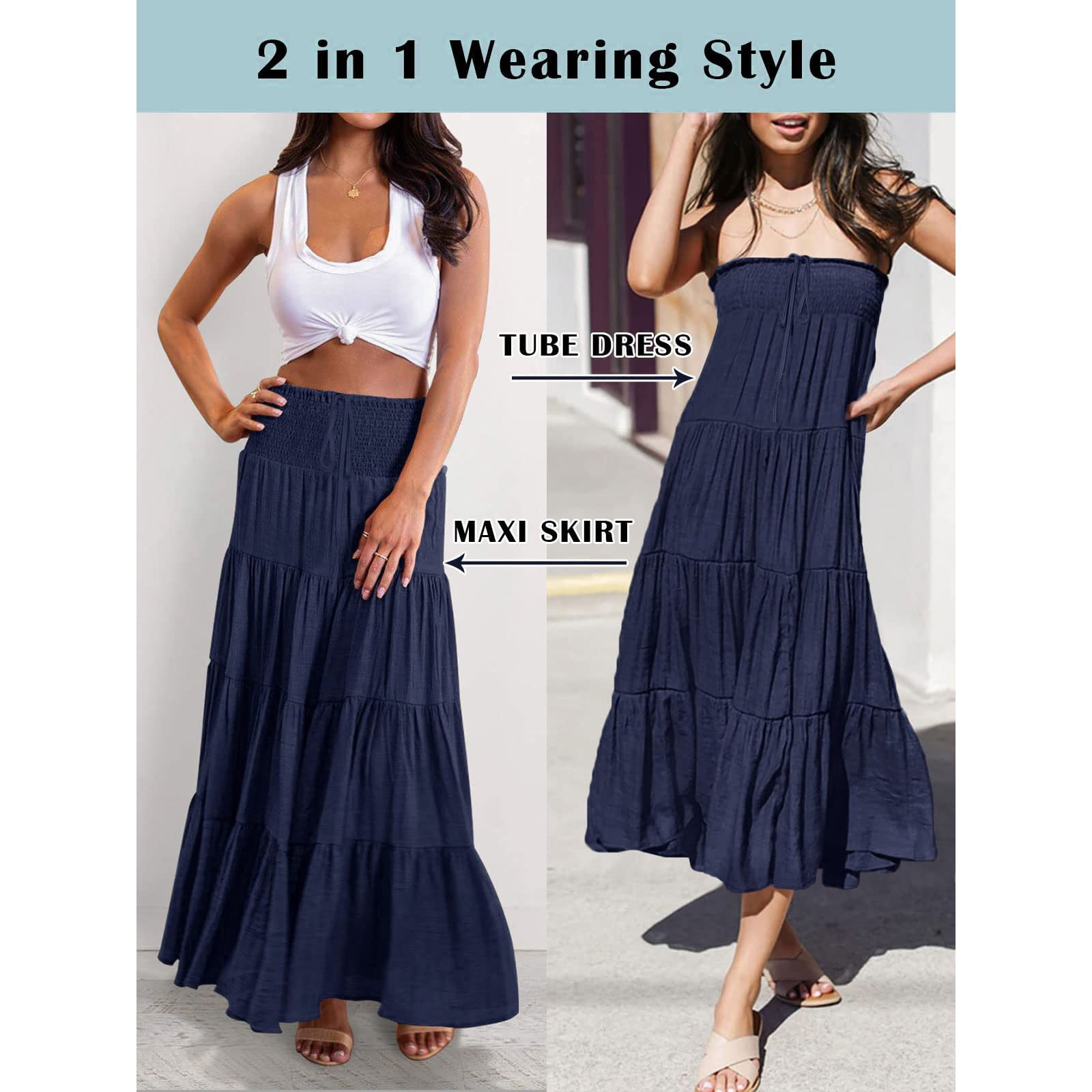 nsendm Female Skirt Adult Sequin Skirt Women s Summer Elastic High Waist Boho Maxi Skirt Casual Drawstring A Line Long Skirt Swim Cover up Navy S Walmart