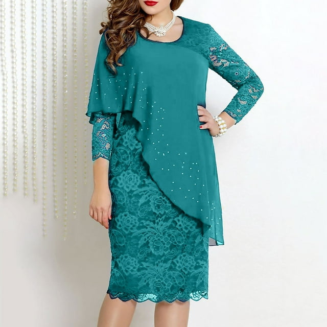 Gspmoly Robes pour Femmes, Mode Robe Aguichant Décontractée pour Femmes à Manches Longues, Col Rond, Imprimé, Dentelle, Empiècement, Robe de Cocktail, jusqu'à 65 % de Rabais