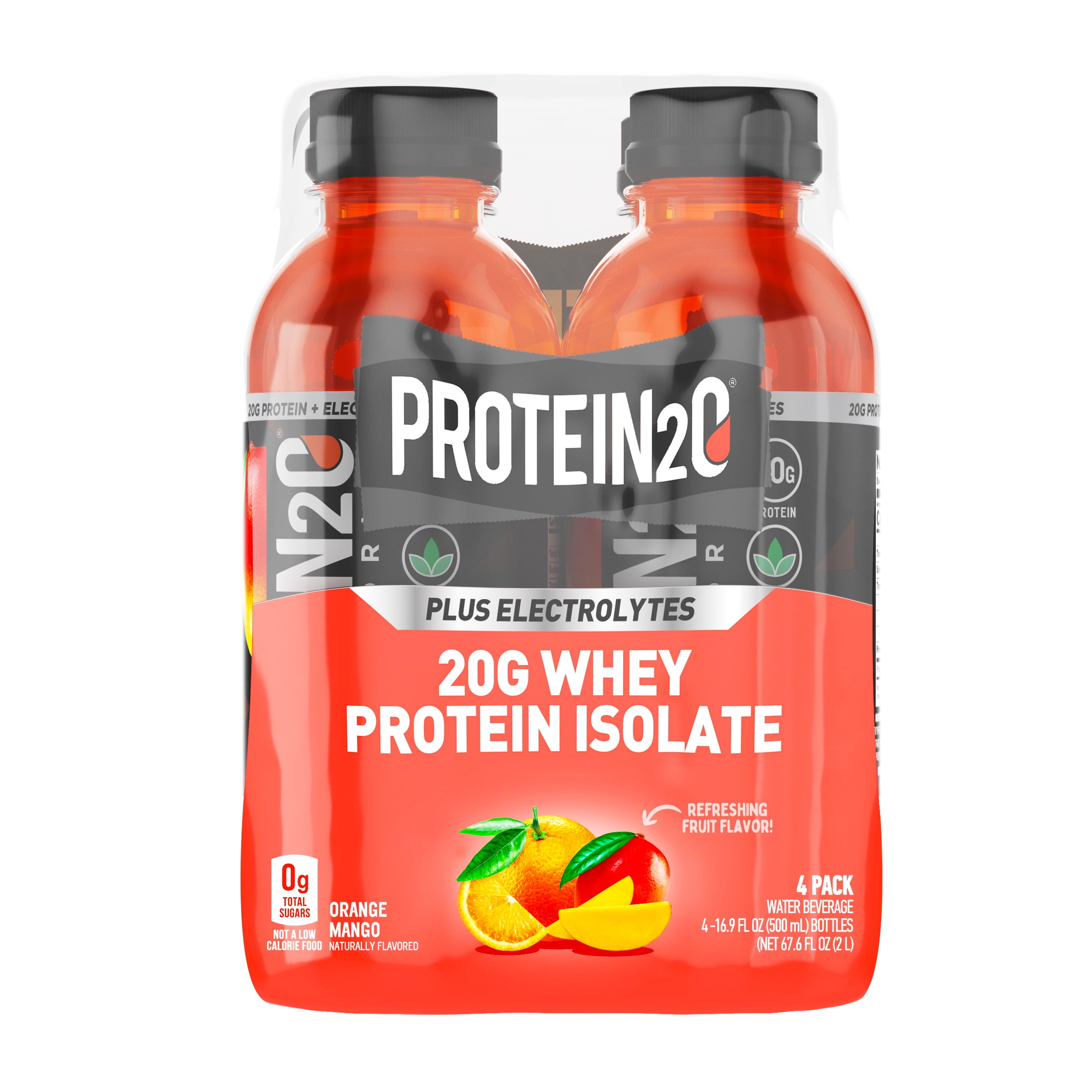 (4 pack) Protein2o 20g Whey Protein Isolate Hydration Liquid Drink, 350mg of Electrolytes, Vitamins B5 & B6, Sugar-Free, Orange Mango, 16.9 oz Bottle (Pack of 4)