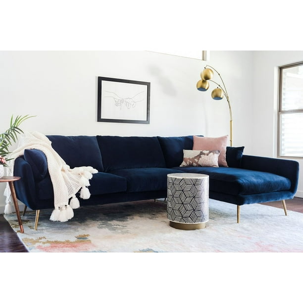 Harlow Sectional Sofa, Right Facing in Navy Blue Velvet - Walmart.com