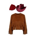 thumbnail image 3 of iiniim Girls Cowboy Cowgirl Halloween Costume Wild Western Sheriff Tassels Fringe Coat with Bandana Hat Outfits Brown&Red 14, 3 of 7