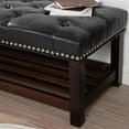thumbnail image 7 of Entryway Bench Shoe Bench, Classic PU Leather Bench, Bedroom End of Bed Bench, Vanity Bench Dining Room Bench, Footstool with Wooden Base, for Bedroom Entryway Living Room Hallway, Black, 7 of 7