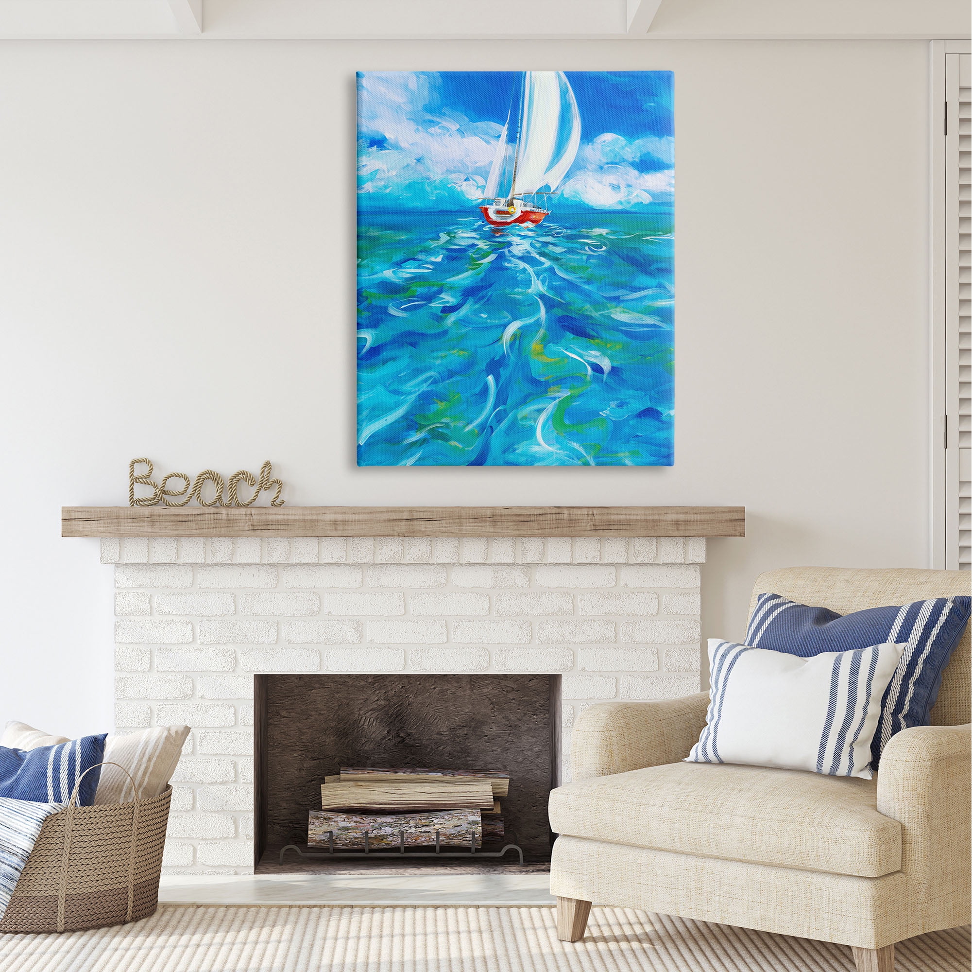 Stupell Industries Vivid Boat Wake Transportation Painting Gallery Wrapped Canvas Print Wall Art, 36 x 48