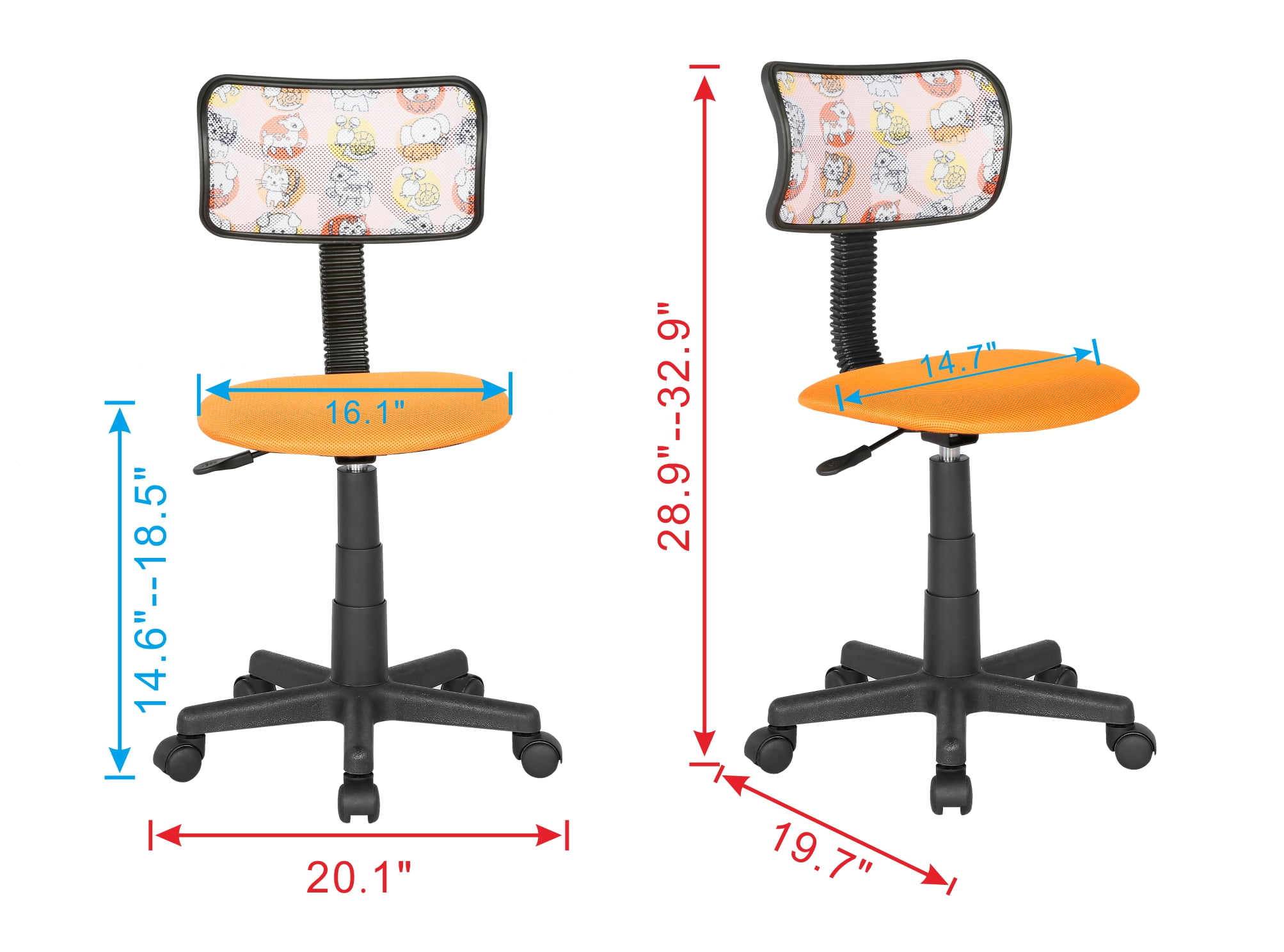 Jjs Low-Back Adjustable Plastic Rolling Drawing Desk Chair in Blue