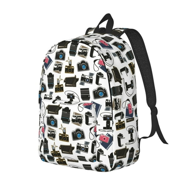Disketp Cool Camera print Canvas Backpack Lightweight Travel Daypack Student Rucksack Laptop Backpack-Small