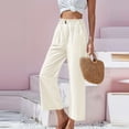 thumbnail image 4 of AWXNJUX Womens Linen Pants Women's High Waist Leaf Elastic Waist Is Simply Cotton Nine Point Pants Casual Pants Pants Womens Pants Women's Casual Pants Beach Pants for Women (White,L), 4 of 5
