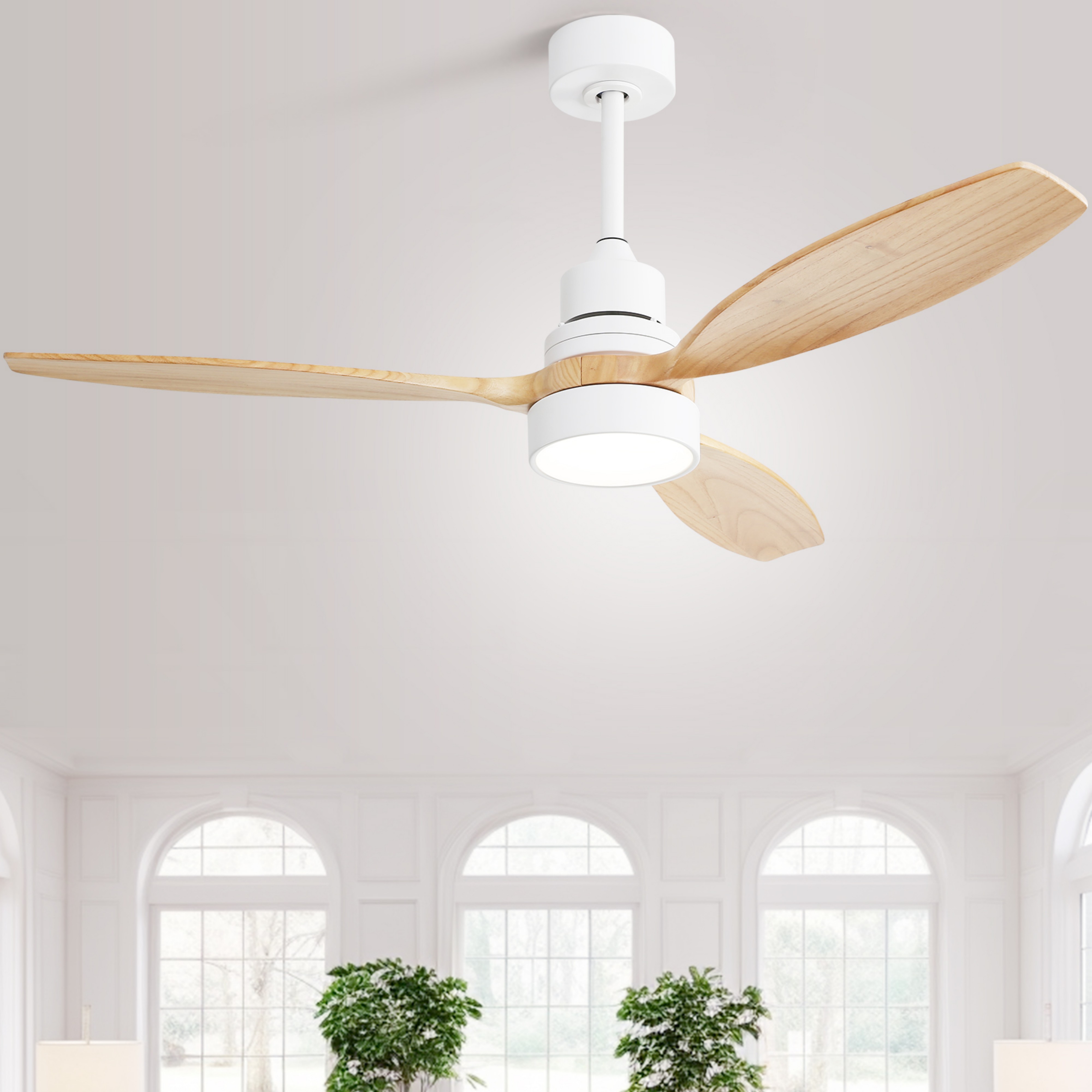 Sofucor 52" Modern White Ceiling Fan with LED Light and Remote Control
