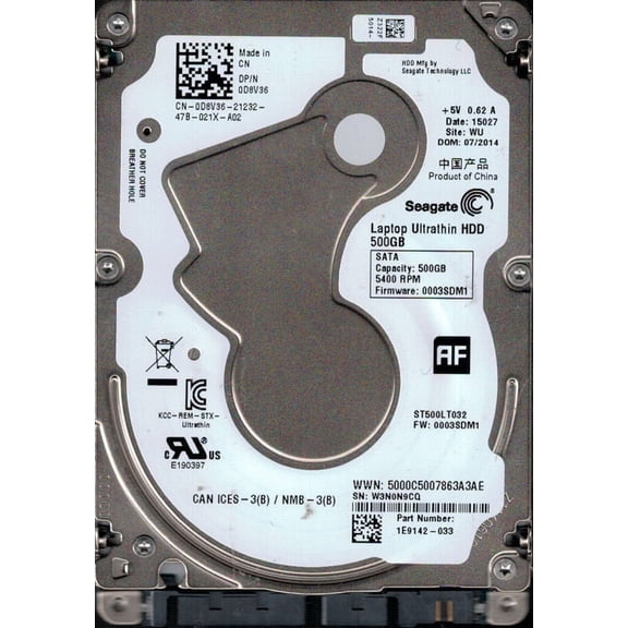Seagate ST500LT032 P/N: 1E9142-033 F/W: 0003SDM1 500GB WU W3N