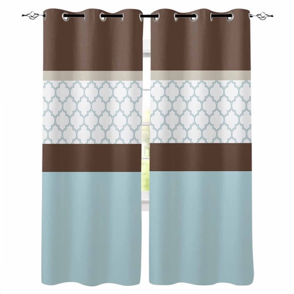 Blue Brown Morocco Blackout Curtains 63 Inches Long, Geometric Stripes Aqua Stitching Thermal Insulated Black Out Curtains, Darkening Window Curtain Drapes for Bedroom Living Room 52"x63" 2 Panels