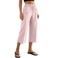 thumbnail image 5 of Linen Capris for Women Wide Leg Petite Pull On Pants with Drawstring Elastic Waist Casual Cropped Pants Pink XL, 5 of 6