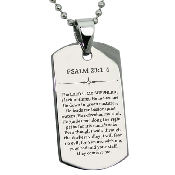 Tioneer Stainless Steel The Lord is My Shepherd Psalm 23:1-4 Dog Tag Pendant Necklace