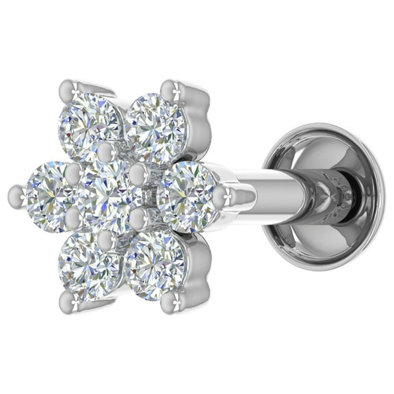 0.15 Carat 7-Stone Cluster Diamond Nose Pin Stud in 18K White Gold