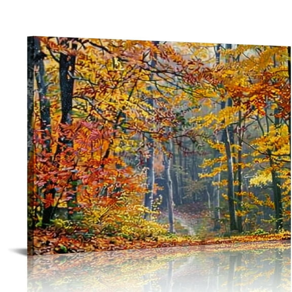 Shiartex  Canvas Wall Art Autumn Forest Panoramic Red Trees Scenery Painting -  Canvas Artwork Contemporary Woods Nature Picture for Home Office Wall Decor  20x16in