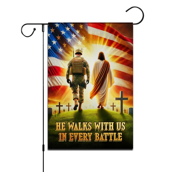shiyou-Faith and Strength Garden Flag - Christian Soldier Patriotic Outdoor Decor - Double Sided Polyester 12x18 Inch