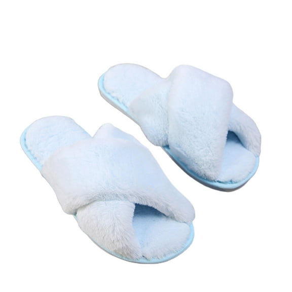 comerut 1 Pair Women Slippers Colorful Plush Non-slip Deodorant Anti Skid Keep Warm Winter Cross Fluffy Slippers for Home