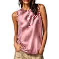 thumbnail image 3 of VBVC Women's Striped Henley Tank Top , Sleeveless Shirts For Women,Ladies' Casual Button Front Blouse with Pockets,Hot Pink,S-2XL, 3 of 10