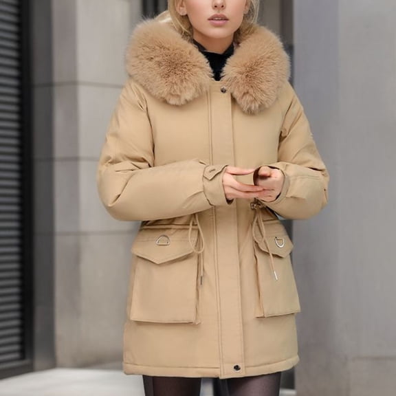EGNMCR Women's Long Puffer Jacket Thickened Winter Oversized Coat Hooded with Deep Pockets Ladies Warm Winter Zip Jacket Outwear Fall Winter