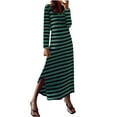 thumbnail image 2 of Blczomt Midi Womens Y2K Dress Striped Green Casual Long Sleeve A Line Loose Fit V Neck Color Block Dress, 2 of 5