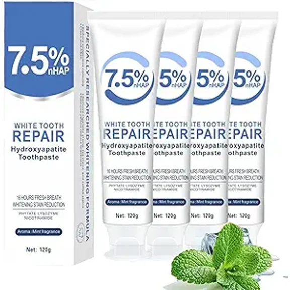 Set 4-Pack Hydroxyapatite Toothpaste for Teeth Remineralization, Enamel Repair, Sensitivity Relief & Whitening Fluoride-Free, Deep Cleaning Care, Fresh Breath
