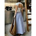 thumbnail image 5 of Light Blue Gingham Tiered Maxi Skirt, Flowing A-Line Casual Skirt For Everyday Wear, 5 of 5