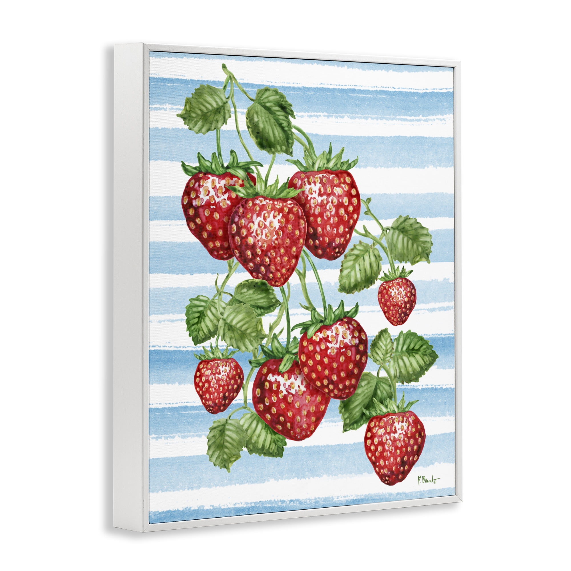 Stupell Industries Juicy Strawberry Vine on Stripes White Framed Giclee Art, design by Paul Brent