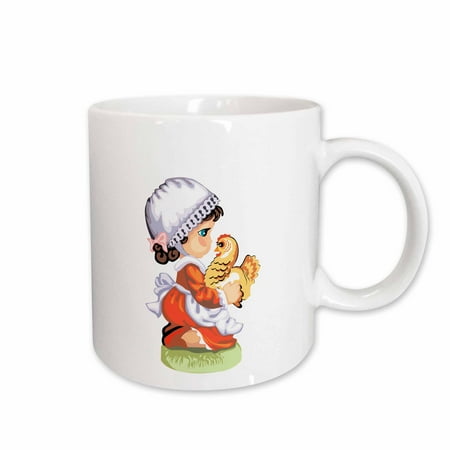 

3dRose Pilgrim Girl Holding Chicken Ceramic Mug 15-ounce