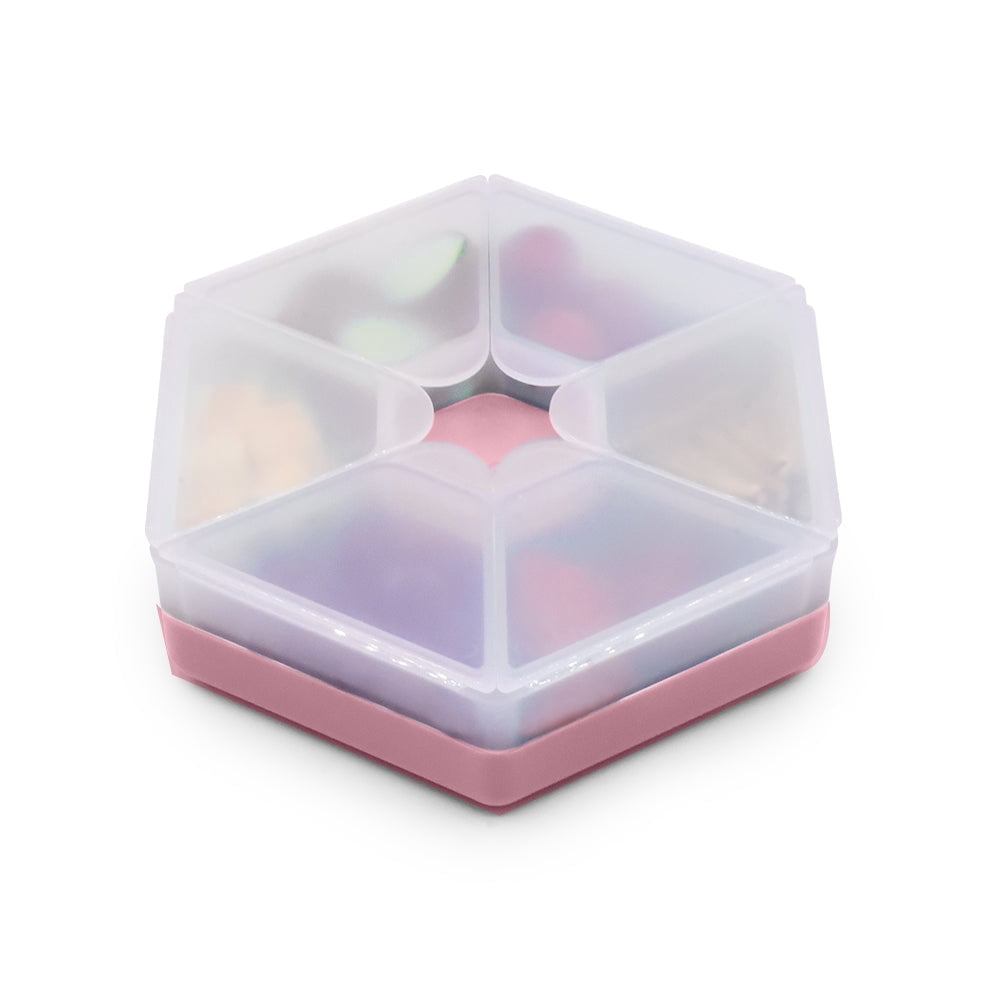 Melii Hexagon Snackle Box, 6 Compartment Snack Container, Berry