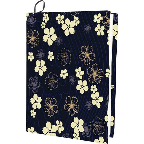 Flower Stretchable Book Cover Floral Navy Blue Washable Reusable Large Nylon Cloth Polyester Book Protector 9.4x15.7 Inch Elastic Notebook Wraps Suitable for Most Hardcover Books DIY