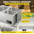 thumbnail image 5 of VEVO Commercial Food Warmer 1x1/2GN and 2x1/4GN, 3-Pan Stainless Steel Bain Marie 24Qt,1500W Steam Table 15cm/6inch Deep,Temp. 86-185℉ Electric Soup Warmer with Lids & 2 Ladles, 5 of 9