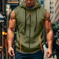 thumbnail image 2 of Evdexr Sleeveless Hoodies Mens Zip Up Tank Tops Hooded Solid Running Drawstrings Pullover Lightweight Big and Tall Zipper Loose Fit Sweatshirts Army Green XL, 2 of 5