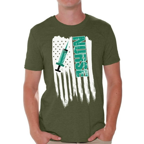 Awkward Styles American Flag Nurse Men Shirt I'm American USA Patriotic Nurse T shirt for Men One Nation Pro America Nurse Men Tshirt Independence Day 4th of July Nurse T-shirt for Men