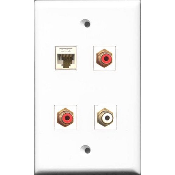RiteAV - 2 Port RCA Red and 1 Port RCA White and 1 Port Cat6 Ethernet White Wall Plate
