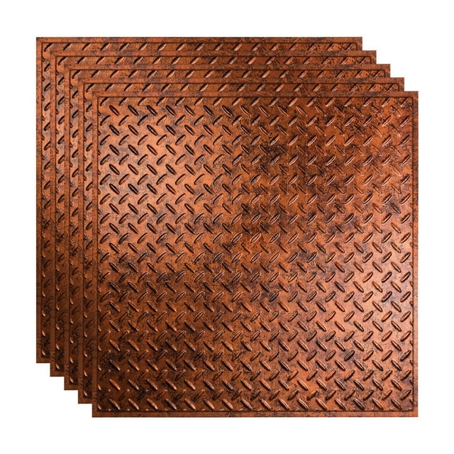 FASÄDE Diamond Plate Decorative Vinyl 2ft x 2ft Lay in Ceiling Panel in Moonstone Copper (5 Pack)