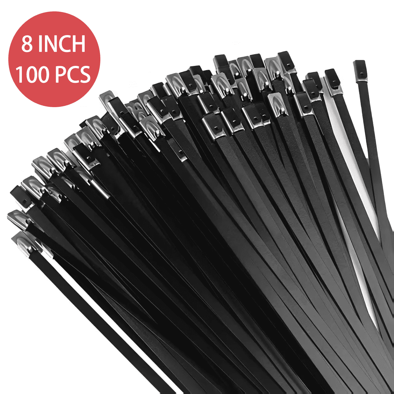 Metal Zip Ties Black 100Pcs 11.8 Inch 304 Stainless Steel Epoxy