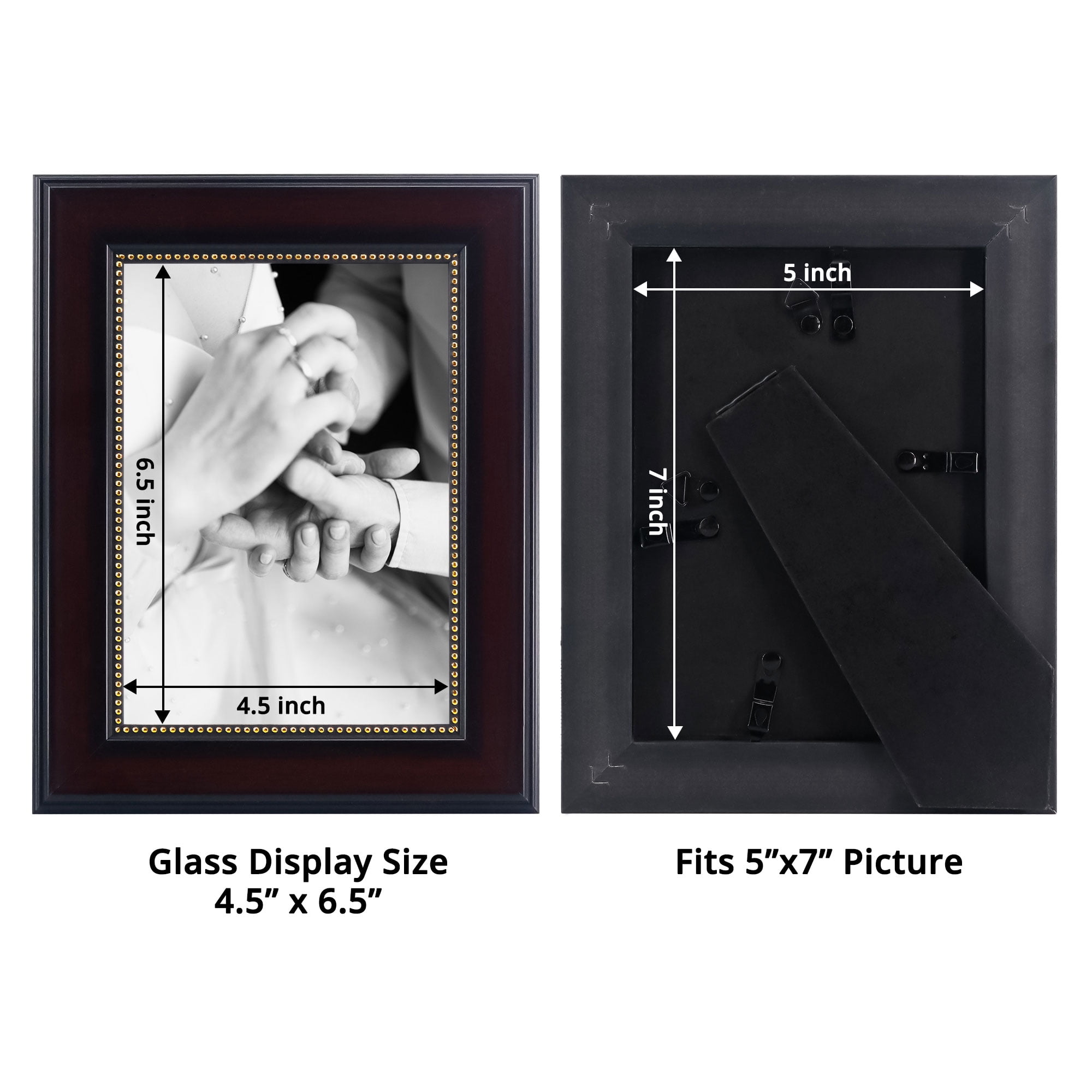 GraduationMall Mahogany with Gold Beads 5x7 Picture Frames for Wall or Tabletop 2-Pack