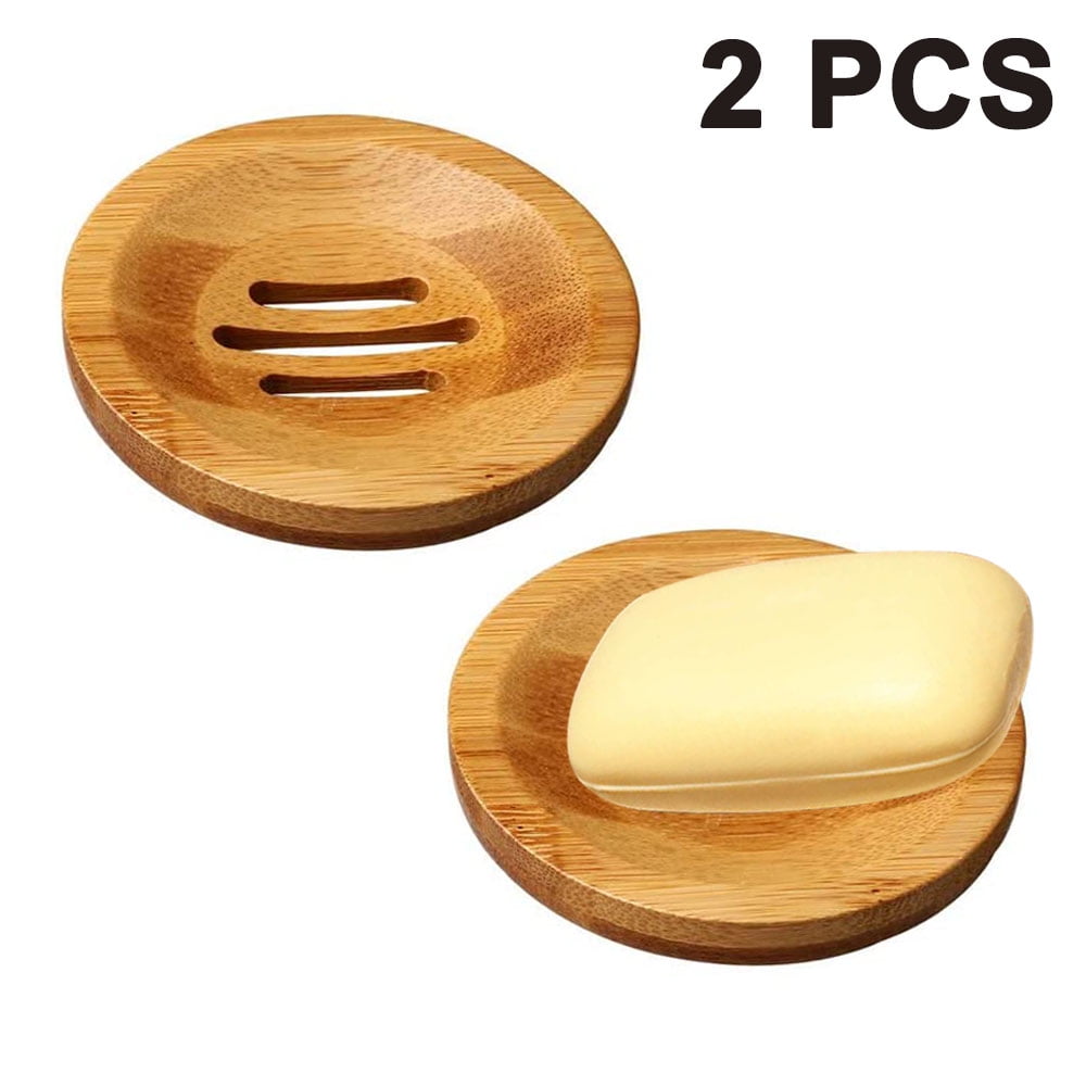 2pcs Natural Bamboo Wood Bathroom Shower Soap Tray Dish Storage Holder Plate 